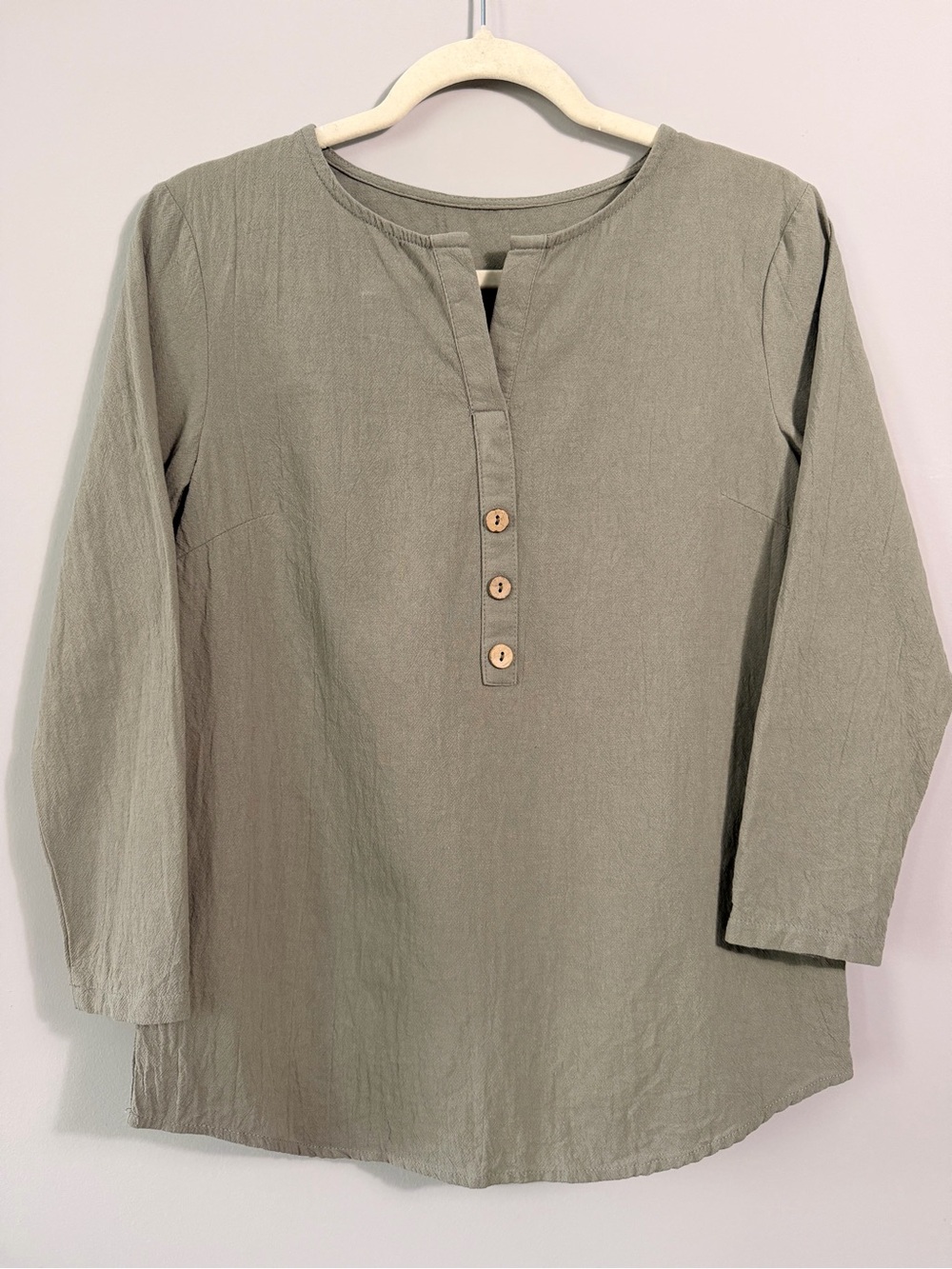 Green Button Linen Henley Top